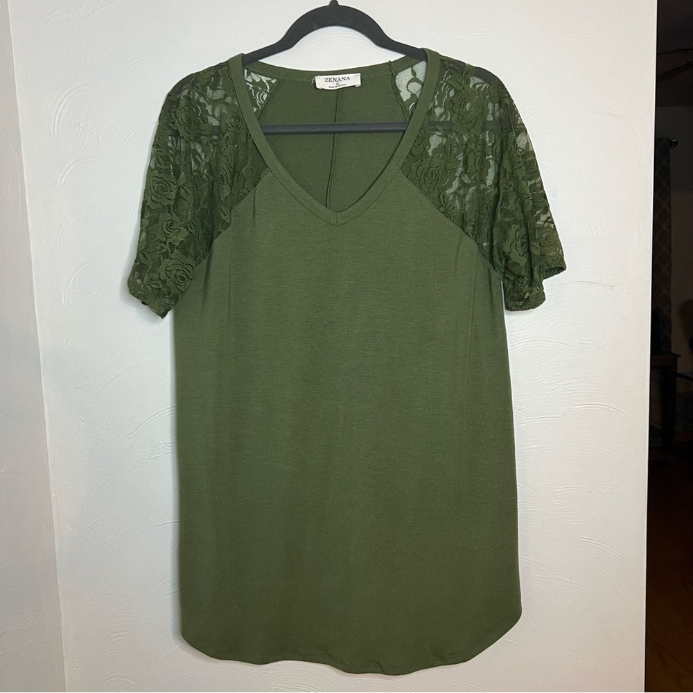 Green Shoulder Lace Top